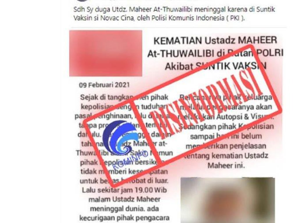 Hoax! Kominfo Bantah Rumor Ustadz Maaher Meninggal karena Divaksin Sinovac